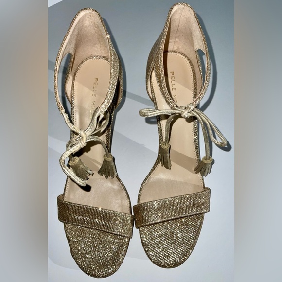 Pelle Moda Roz Mid Heel - size 10 - Gold - ankle ties with tassels - Picture 9 of 12